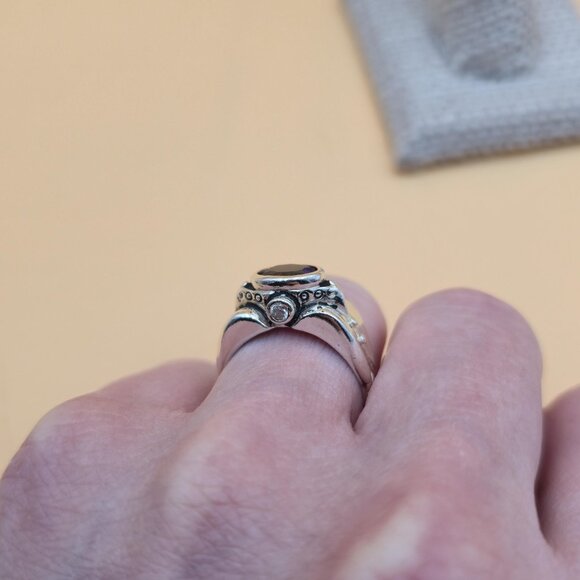 Size 7.75 Sterling Silver Unique Design Cubic Zirconia Gems Ring A6024 - Picture 5 of 10